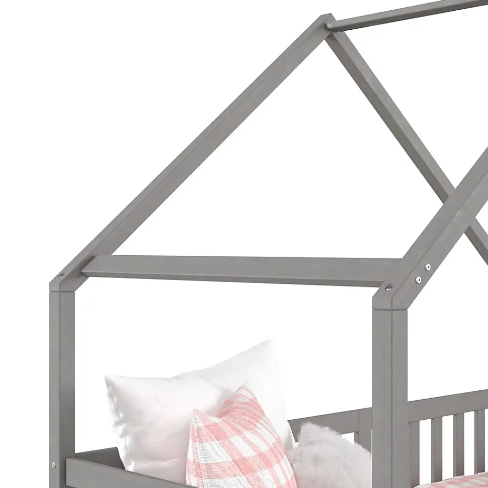 Idimex Lit cabane asymétrique ALVA avec tiroirs, 90 x 200 cm en pin massif lasuré gris*Enfant Lit Enfant