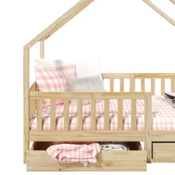 Idimex Lit cabane asymétrique ALVA avec tiroirs, 90 x 190 cm en pin massif finition naturelle*Enfant Lit Enfant