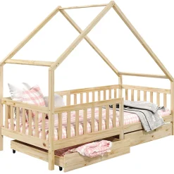 Idimex Lit cabane asymétrique ALVA avec tiroirs, 90 x 190 cm en pin massif finition naturelle*Enfant Lit Enfant