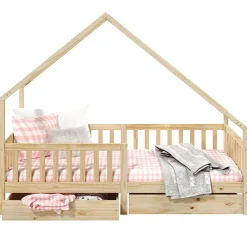 Idimex Lit cabane asymétrique ALVA avec tiroirs, 90 x 190 cm en pin massif finition naturelle*Enfant Lit Enfant