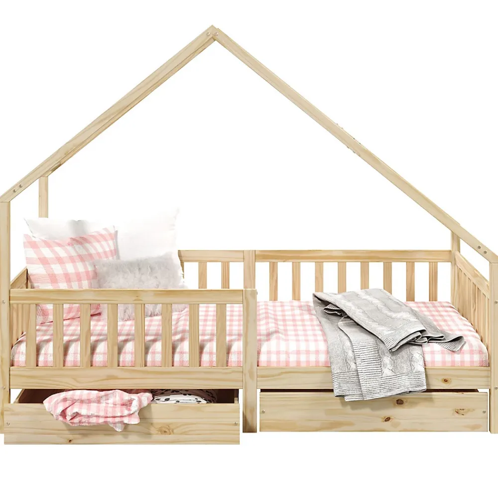 Idimex Lit cabane asymétrique ALVA avec tiroirs, 90 x 190 cm en pin massif finition naturelle*Enfant Lit Enfant