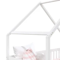Lit cabane asymétrique ALVA avec tiroirs, 90 x 200 cm en pin massif lasuré blanc><noscript><img width=