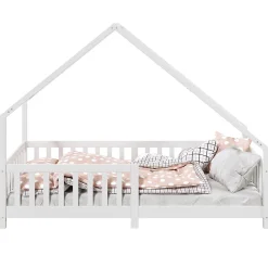 Idimex Lit cabane asymétrique CORA 90 x 190 cm en pin massif lasuré blanc*Enfant Lit Enfant