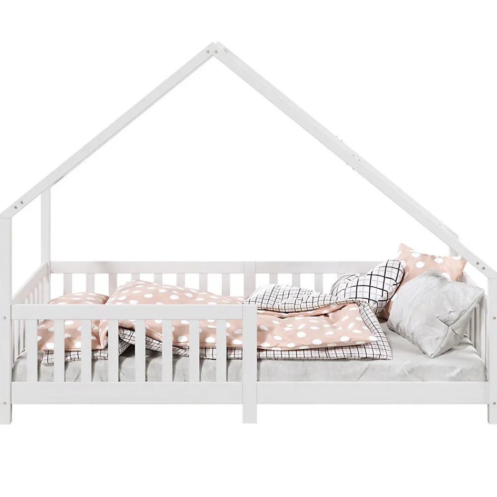 Idimex Lit cabane asymétrique CORA 90 x 190 cm en pin massif lasuré blanc*Enfant Lit Enfant