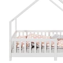 Idimex Lit cabane asymétrique CORA 90 x 190 cm en pin massif lasuré blanc*Enfant Lit Enfant