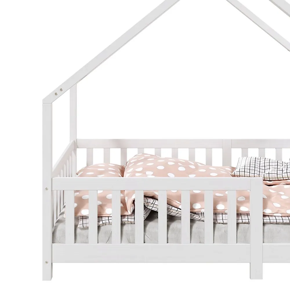 Idimex Lit cabane asymétrique CORA 90 x 190 cm en pin massif lasuré blanc*Enfant Lit Enfant