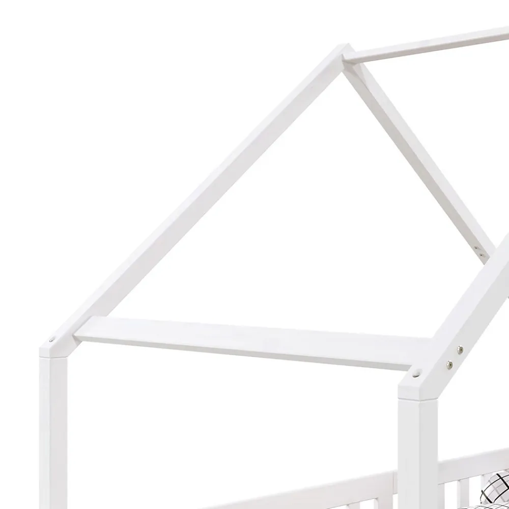 Idimex Lit cabane asymétrique CORA 90 x 190 cm en pin massif lasuré blanc*Enfant Lit Enfant