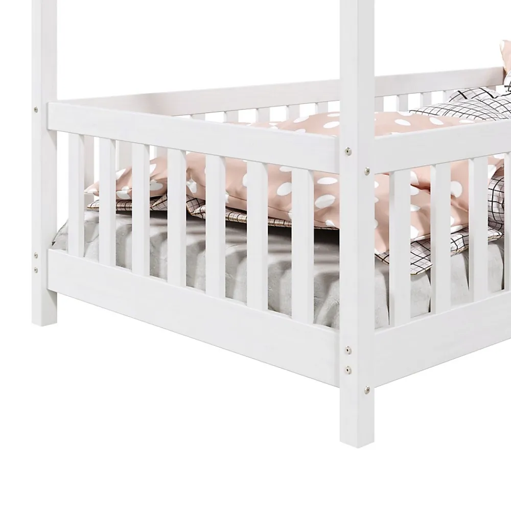 Idimex Lit cabane asymétrique CORA 90 x 190 cm en pin massif lasuré blanc*Enfant Lit Enfant