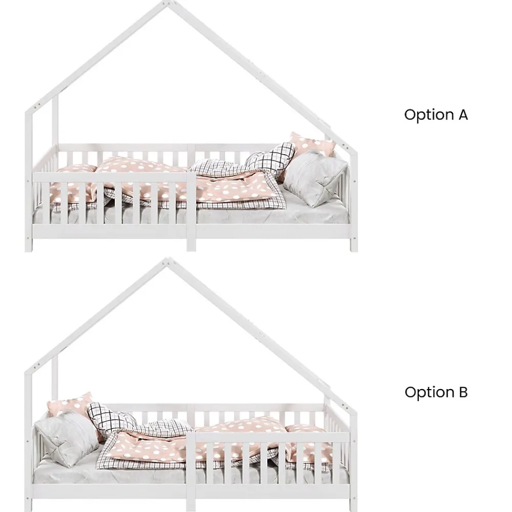 Idimex Lit cabane asymétrique CORA 90 x 190 cm en pin massif lasuré blanc*Enfant Lit Enfant