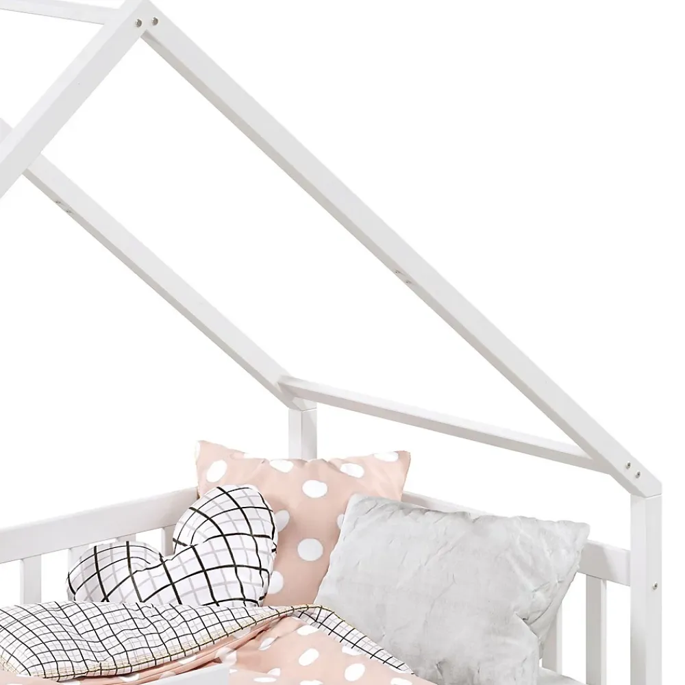 Idimex Lit cabane asymétrique CORA 90 x 190 cm en pin massif lasuré blanc*Enfant Lit Enfant