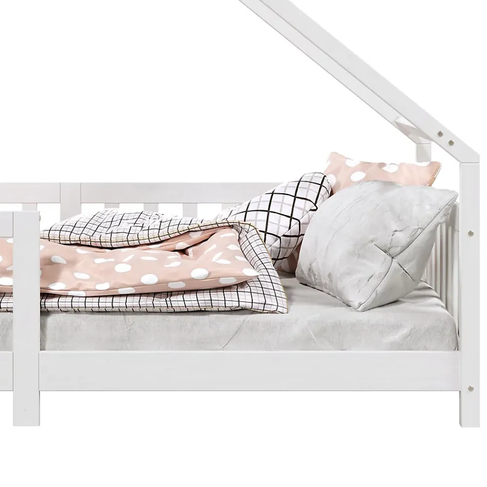 Idimex Lit cabane asymétrique CORA 90 x 190 cm en pin massif lasuré blanc*Enfant Lit Enfant