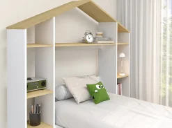 Lit cabane 90 x 190 cm - Coloris : Blanc et naturel + Matelas - JERACO><noscript><img width=