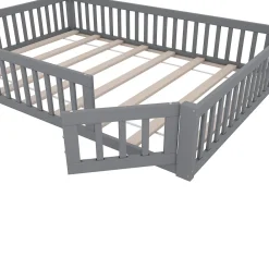 Okwish Lit Cabane 140 x 200 cm - Lit enfant Forme Cheminée - Pin + MDF - Sans Matelas - Gris*Enfant Lit Enfant