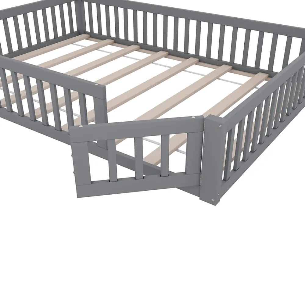 Okwish Lit Cabane 140 x 200 cm - Lit enfant Forme Cheminée - Pin + MDF - Sans Matelas - Gris*Enfant Lit Enfant