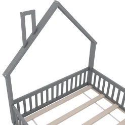 Okwish Lit Cabane 140 x 200 cm - Lit enfant Forme Cheminée - Pin + MDF - Sans Matelas - Gris*Enfant Lit Enfant