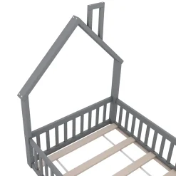 Okwish Lit Cabane 90 x 200 cm - Lit enfant Forme Cheminée - Pin + MDF - Sans Matelas - Gris*Enfant Lit Enfant