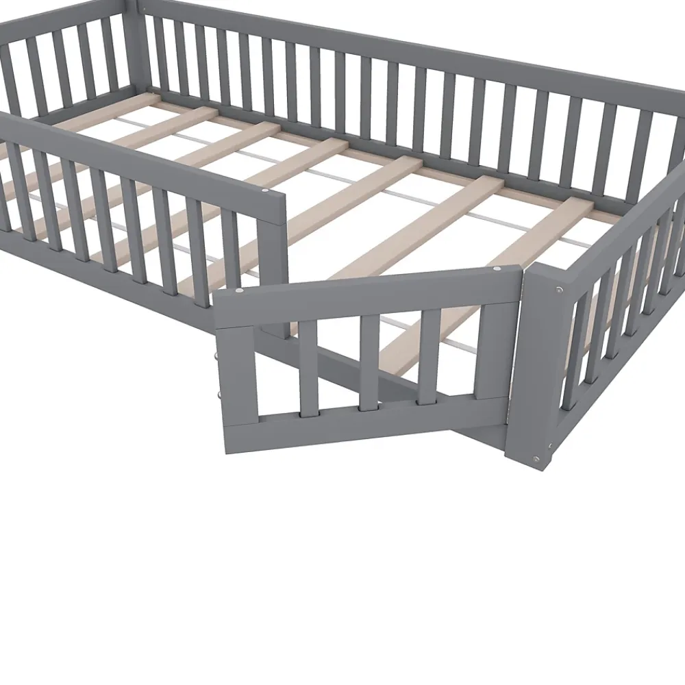 Okwish Lit Cabane 90 x 200 cm - Lit enfant Forme Cheminée - Pin + MDF - Sans Matelas - Gris*Enfant Lit Enfant