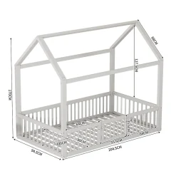 Lit Cabane 90 x 200 cm - Lit Simple avec Cadre en Bois et Sommier à Lattes - Pin + MDF - Sans Matelas - Blanc><noscript><img width=
