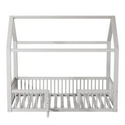Lit Cabane 90 x 200 cm - Lit Simple avec Cadre en Bois et Sommier à Lattes - Pin + MDF - Sans Matelas - Blanc><noscript><img width=