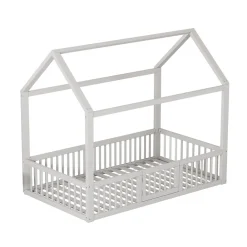 Lit Cabane 90 x 200 cm - Lit Simple avec Cadre en Bois et Sommier à Lattes - Pin + MDF - Sans Matelas - Blanc><noscript><img width=