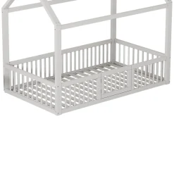 Lit Cabane 90 x 200 cm - Lit Simple avec Cadre en Bois et Sommier à Lattes - Pin + MDF - Sans Matelas - Blanc><noscript><img width=