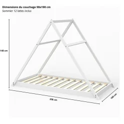 Weber Industries Lit cabane APACHE 90x190 + 1 sommier / Blanc*Enfant Lit Enfant