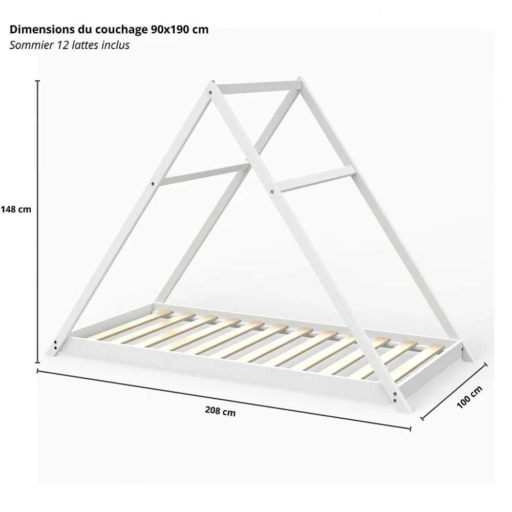Weber Industries Lit cabane APACHE 90x190 + 1 sommier / Blanc*Enfant Lit Enfant