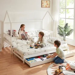 [En.Casa] Lit cabane double Aarghonmaa avec matelas 90 x 200 cm blanc en.casa* Lit Double