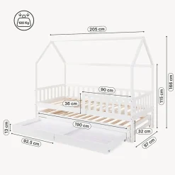 [En.Casa] Lit cabane double Aarghonmaa avec matelas 90 x 200 cm blanc en.casa* Lit Double