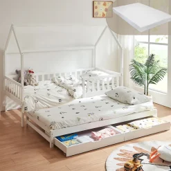 [En.Casa] Lit cabane double Aarghonmaa avec matelas 90 x 200 cm blanc en.casa* Lit Double