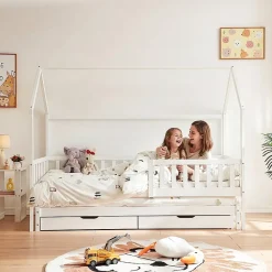 [En.Casa] Lit cabane double Aarghonmaa avec matelas 90 x 200 cm blanc en.casa* Lit Double