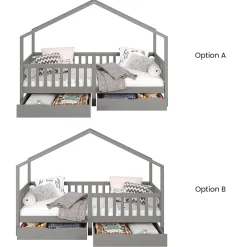 Idimex Lit cabane ELEA avec tiroirs, 90 x 200 cm en pin massif lasuré gris*Enfant Lit Enfant