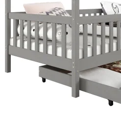 Idimex Lit cabane ELEA avec tiroirs, 90 x 200 cm en pin massif lasuré gris*Enfant Lit Enfant