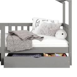 Idimex Lit cabane ELEA avec tiroirs, 90 x 200 cm en pin massif lasuré gris*Enfant Lit Enfant