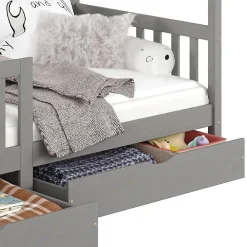 Idimex Lit cabane ELEA avec tiroirs, 90 x 200 cm en pin massif lasuré gris*Enfant Lit Enfant