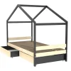 Vente-unique Lit cabane ELFIA - 2 tiroirs - 90 x 190 cm - Epicéa massif - Naturel et Noir*Enfant Lit Enfant