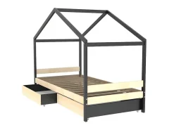 Vente-unique Lit cabane ELFIA - 2 tiroirs - 90 x 190 cm - Epicéa massif - Naturel et Noir*Enfant Lit Enfant