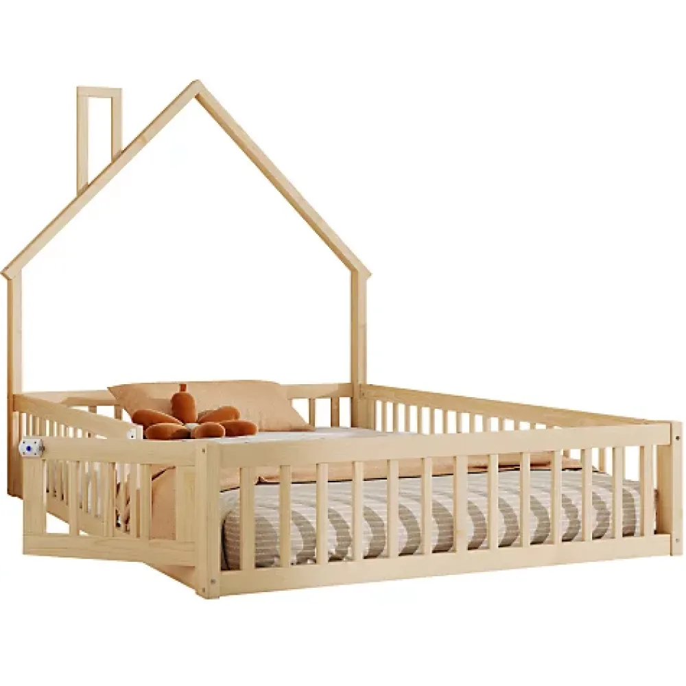 ModernLuxe Lit cabane enfant 140x190cm - sommier à lattes - 1 porte - naturel (matelas non inclus)*Enfant Lit Enfant