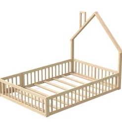 ModernLuxe Lit cabane enfant 140x190cm - sommier à lattes - 1 porte - naturel (matelas non inclus)*Enfant Lit Enfant