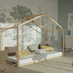 Lit cabane enfant 90x190cm bois massif WATE Naturel inclus sommier>Bb Loisir New