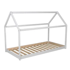 Lit cabane enfant 90x200cm bois massif PANDOU Blanc inclus sommier>Bb Loisir Clearance