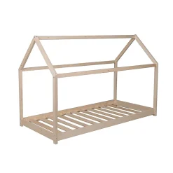 Lit cabane enfant 90x200cm bois massif PANDOU Naturel inclus sommier>Bb Loisir Hot