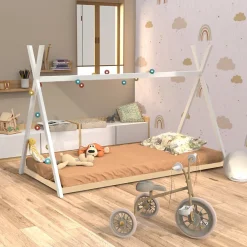 Bb Loisir Lit cabane enfant 90x190cm bois massif SOLI Blanc inclus sommier*Enfant Lit Enfant