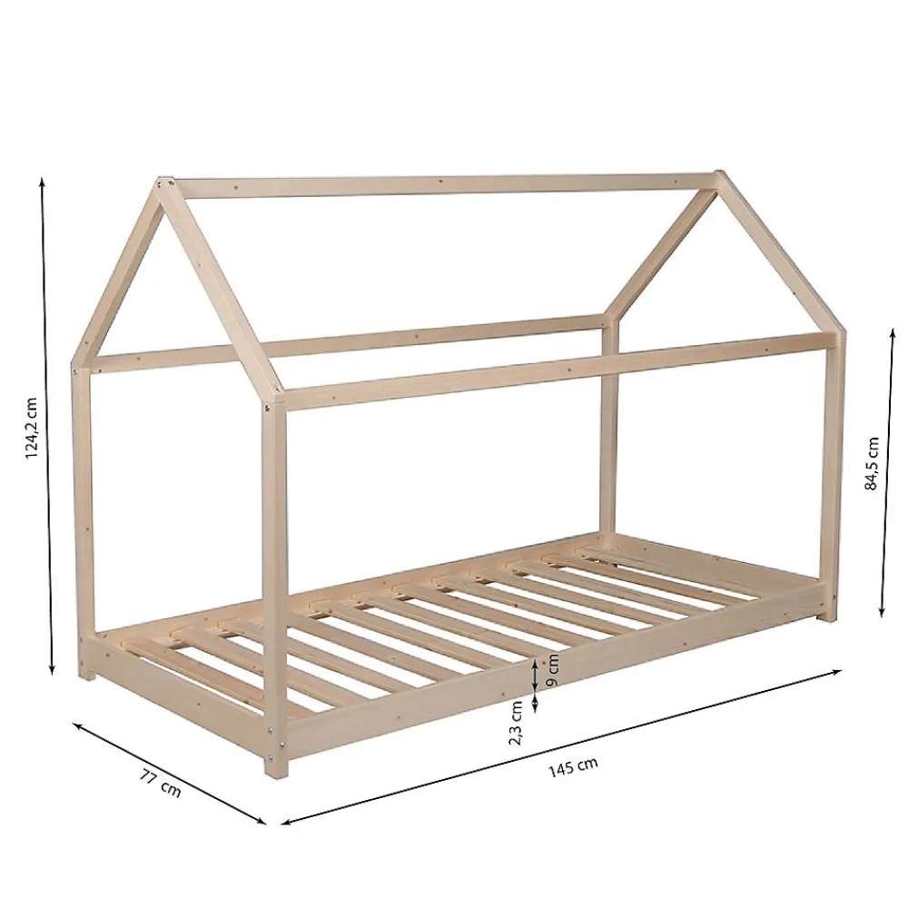 Bb Loisir Lit cabane enfant 70x140cm bois massif PANDOU Naturel inclus sommier*Enfant Lit Enfant