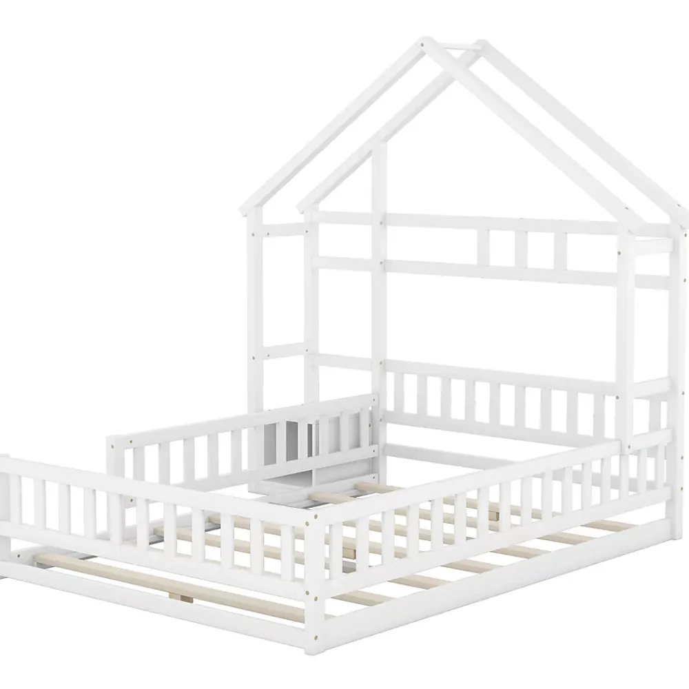 ProximaX Lit cabane enfants 140 x 200 cm avec rangements et garde-corps avec tables de chevet, blanc* Lit Avec Rangement