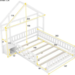 ProximaX Lit cabane enfants 140 x 200 cm avec rangements et garde-corps avec tables de chevet, blanc* Lit Avec Rangement
