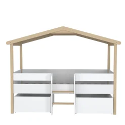 Lit cabane hauteur 90x200cm bois massif POLI naturel blanc inclus sommier et 2 tiroirs>Bb Loisir Best