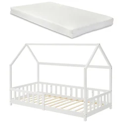 Lit cabane Hesel avec matelas à mousse froid 90 x 200 cm blanc en.casa>[En.Casa] Hot