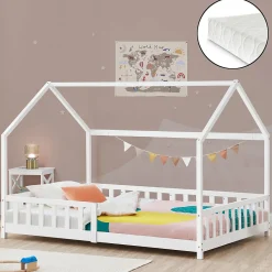 Lit cabane Hesel avec matelas à mousse froid 90 x 200 cm blanc en.casa>[En.Casa] Hot