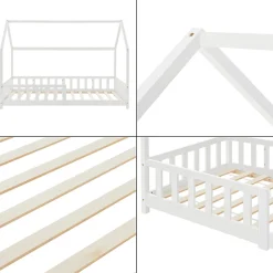 Lit cabane Hesel avec matelas à mousse froid 90 x 200 cm blanc en.casa><noscript><img width=